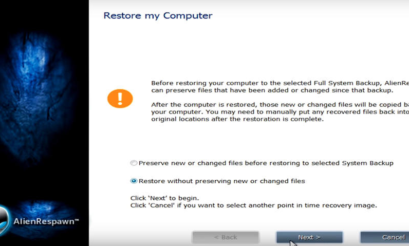 Restore without preserving new or changed files