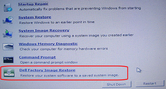 Dell laptop factory reset without password on Windows 7, Vista