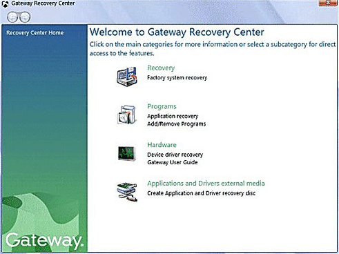 Gateway Recovery Center for factory reset Gateway laptop