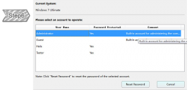 select target account to reset password