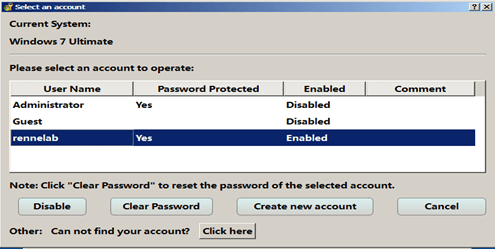 reset password for target account