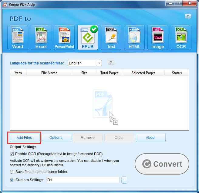 PDF to EPUB add files