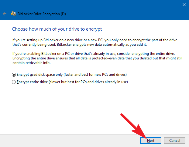 select the space to lock with Bitlocker