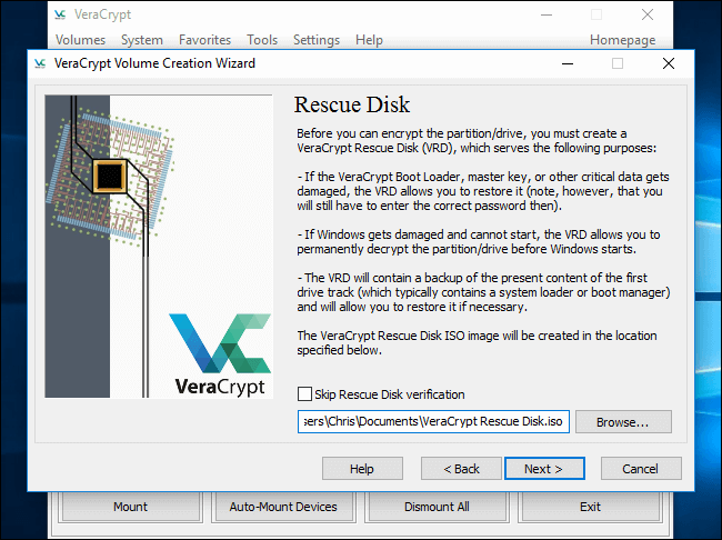 create rescue disk in veracrypt