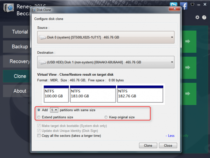 more settings for hdd clone