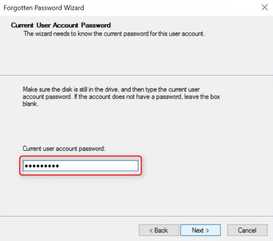 click to create windows 10 password reset disk