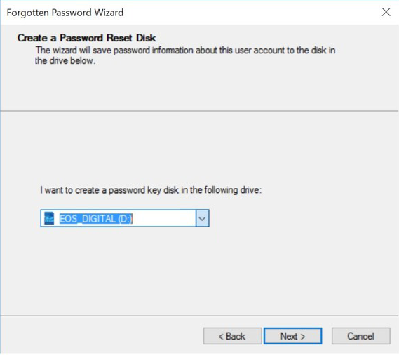 click to create windows 10 password reset disk