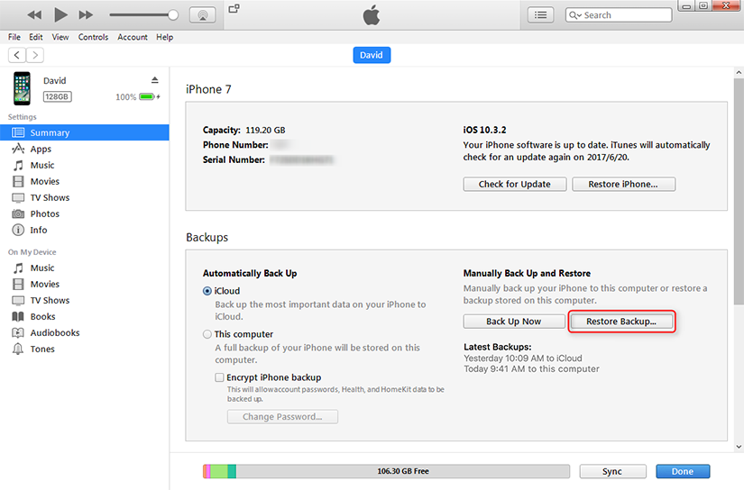 how to restore from iTunes backup