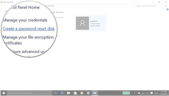 click to create windows 10 password reset disk