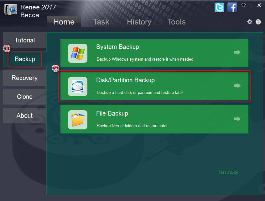 select disk backup function