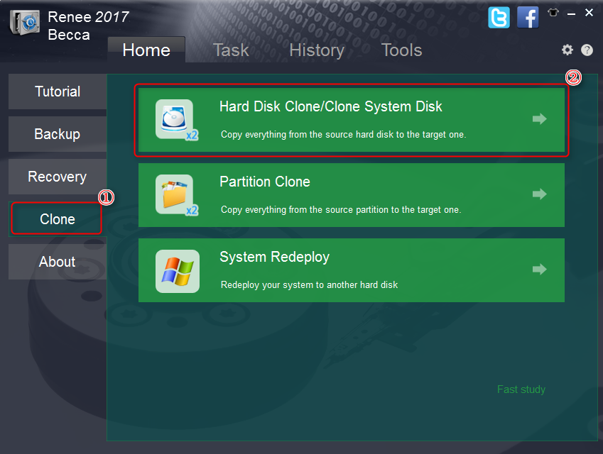 select disk clone function