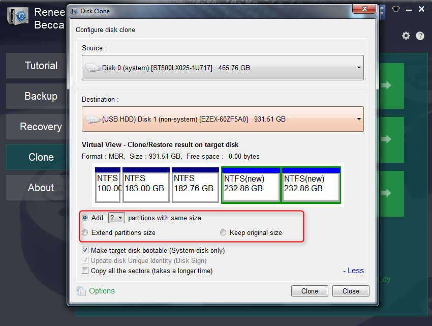 clone to disk with larger size