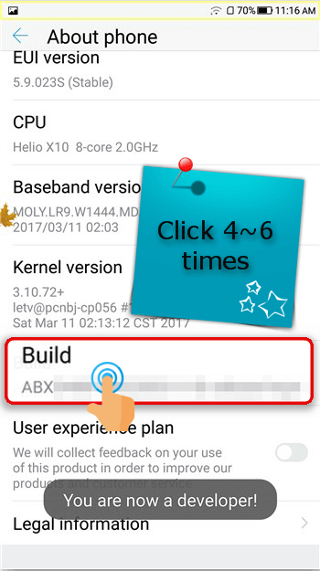 click build to activate developer