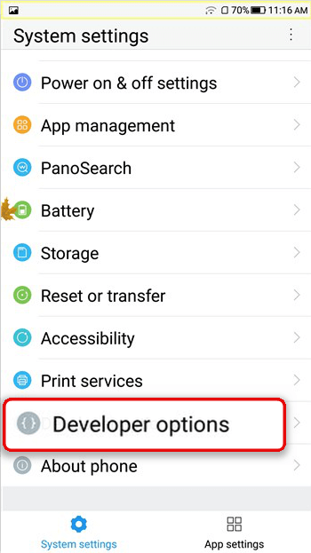 enter developer options