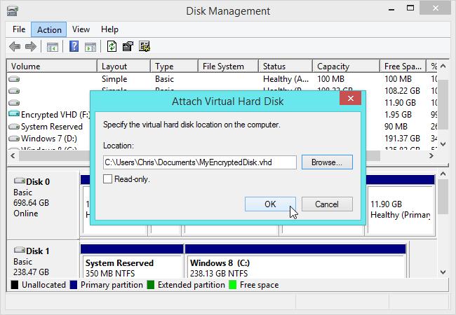 attach vhd virtual hard disk-file to windows 8.1
