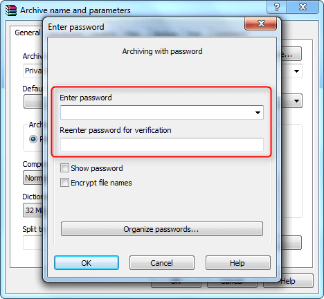 how to use winrar enter password for the compressed folder