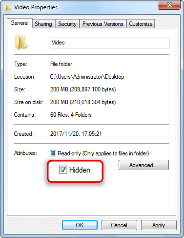 hide folder and confirm