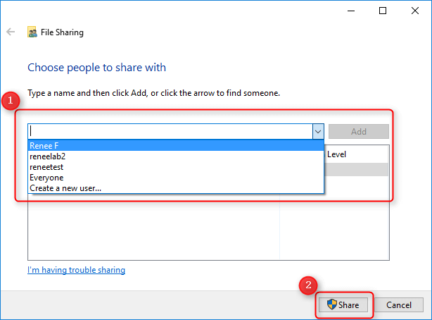 windows share settings