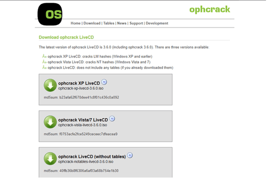 Opcrack version selection