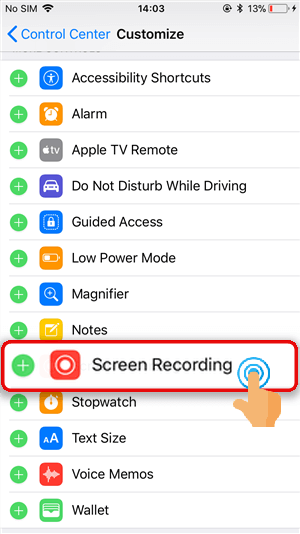 add screen recording function to control center