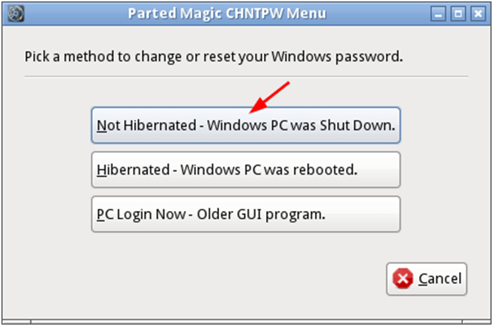 pick a password reset method in chntpw