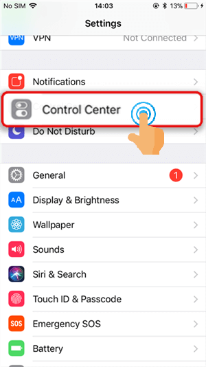 select control center option
