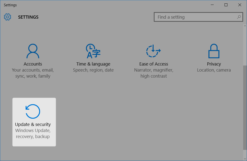 select update and security in windows settings