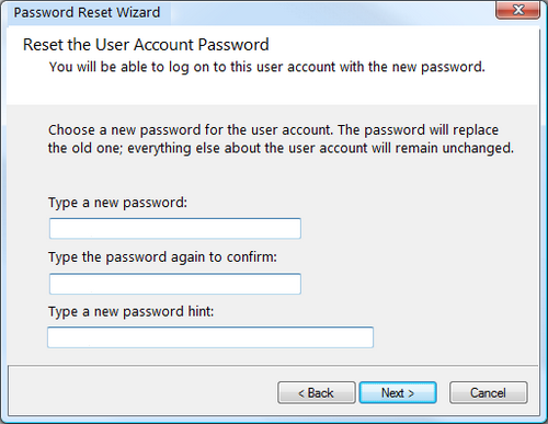 set new password for Windows Vista account