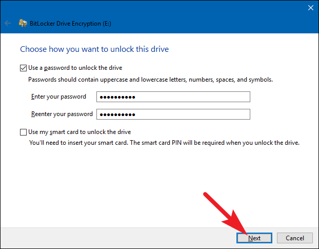 set the password for bitlocker in windows