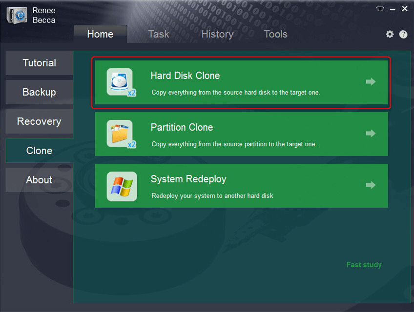 select hard disk clone function