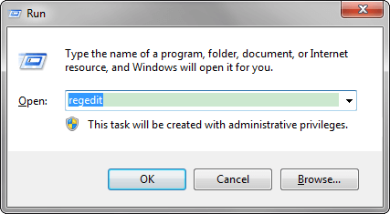 enter regedit in run