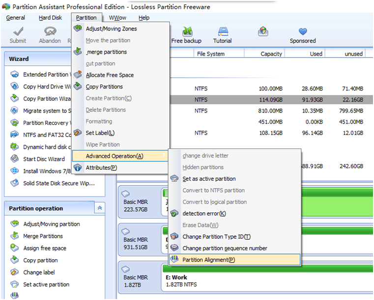 make SSD 4K alignment with partition assistant -step 2