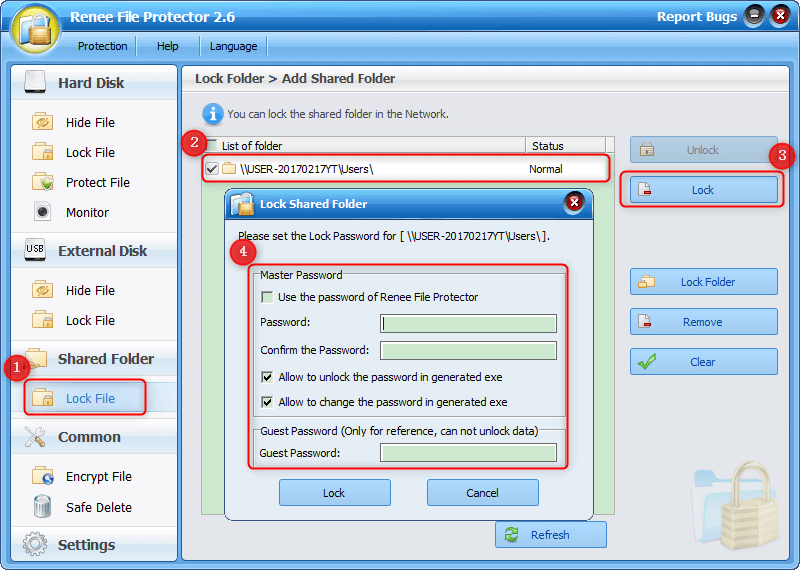 select and lock shared folder