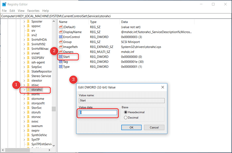 set start value in storahci