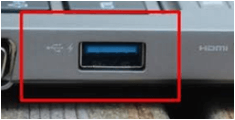 usb port with flash sign