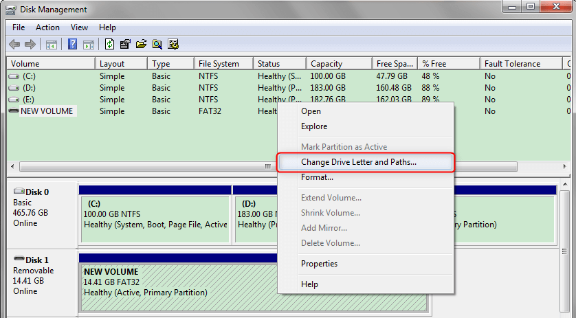 change drive letter and path