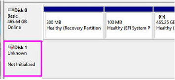 disk is shown as unknown and uninitialized