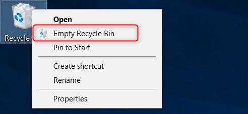 empty recycle bin in windows 10