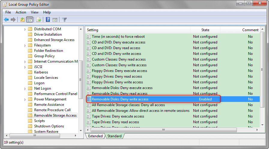 removable device writing authority