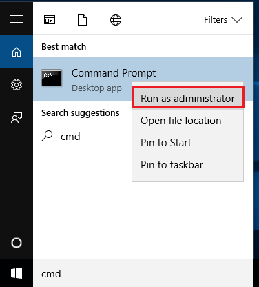 run command prompt as administrator in start menu