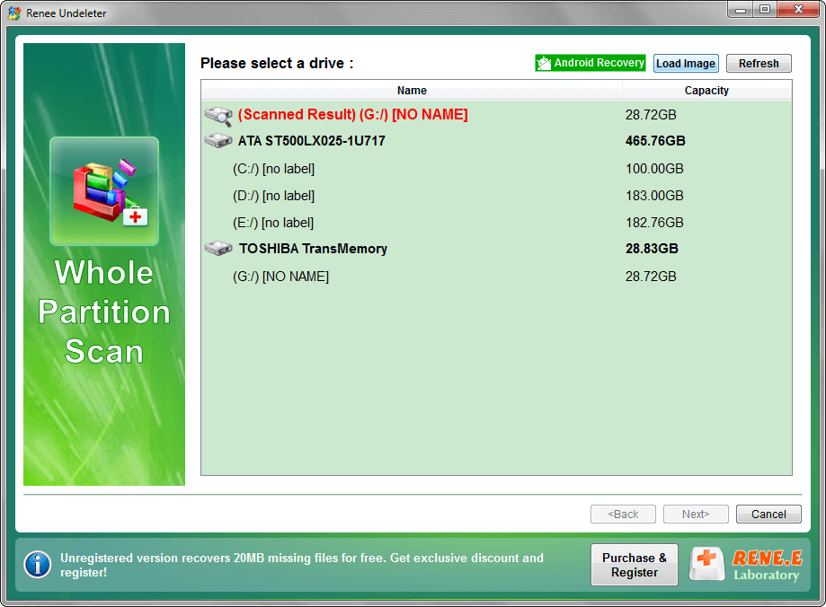 select target disk to process scan