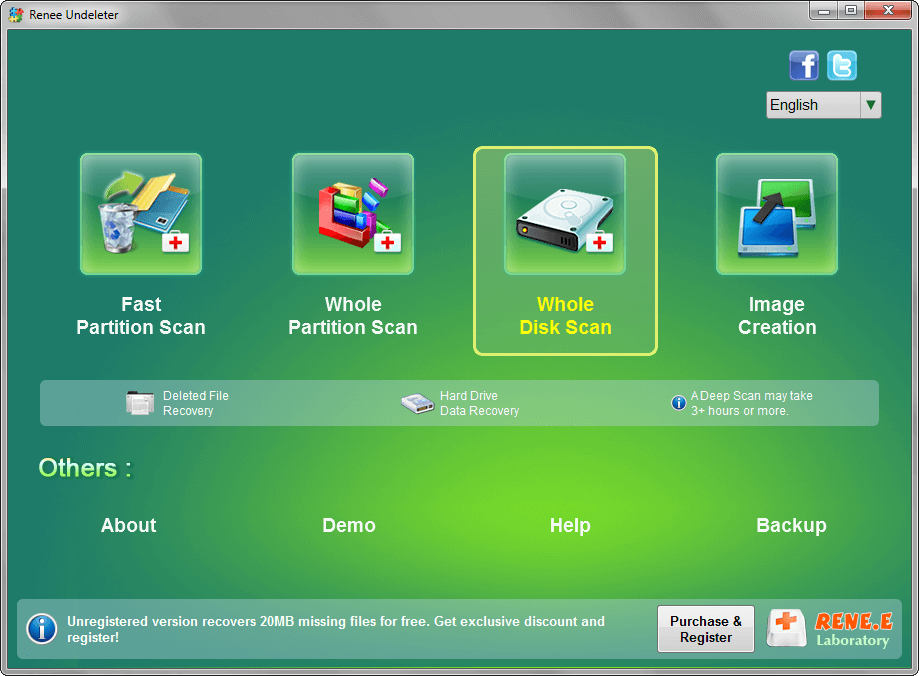 select whole disk scan to scan disk in renee undeleter