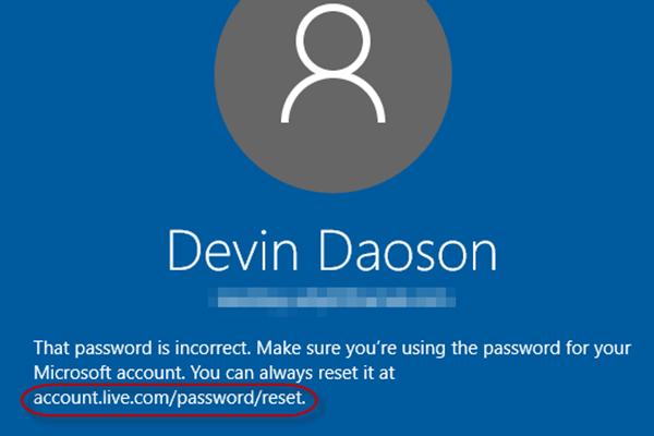 Incorrect password entered