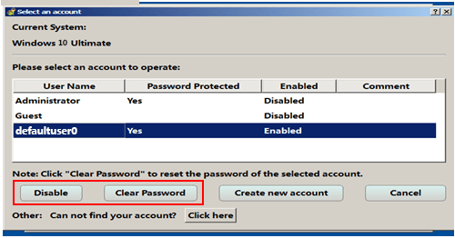 remove password for defaultuser0 account