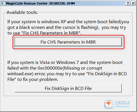 fix mbr parameter in renee passnow to fix windows 10 error