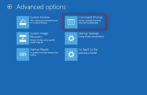 select command prompt in advanced option