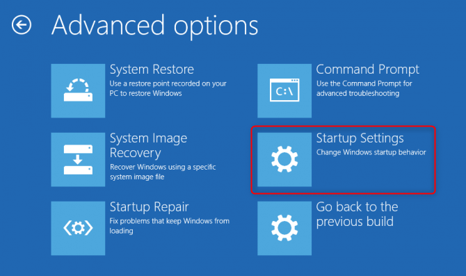 select startup settings in advanced options