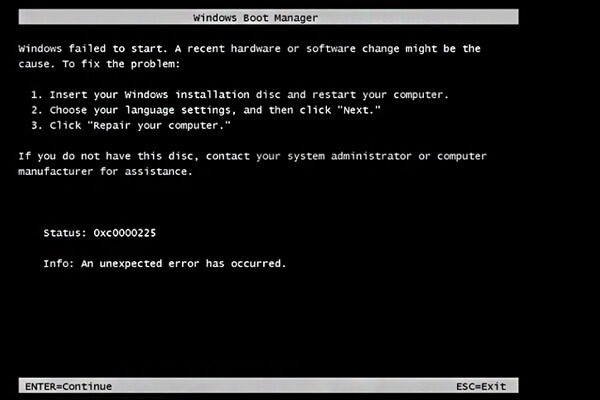 error code 0xc0000225 in Windows 10