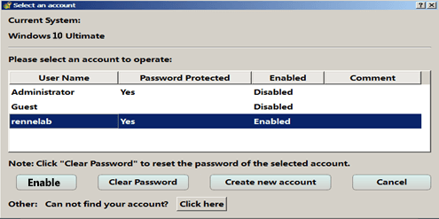 Enable user account Windows 10