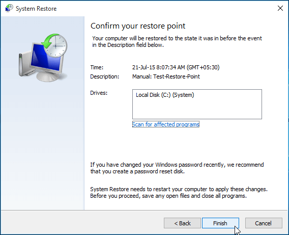 confrim restore point